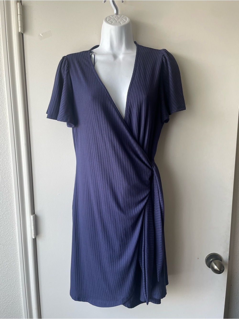 Socialite Navy Ribbed Wrap Mini Dress - Picture 9 of 9